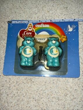 NIB Vintage (80’s)  Care Bears Blue Moon Belly Drawer Knobs - Pair